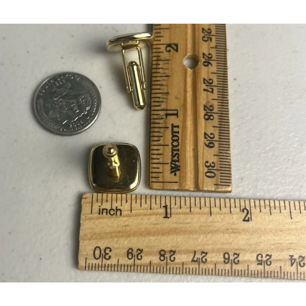 Shriners Cufflinks Red Gold Tone Square Crescent Scimitar Masonic Vintage Retro